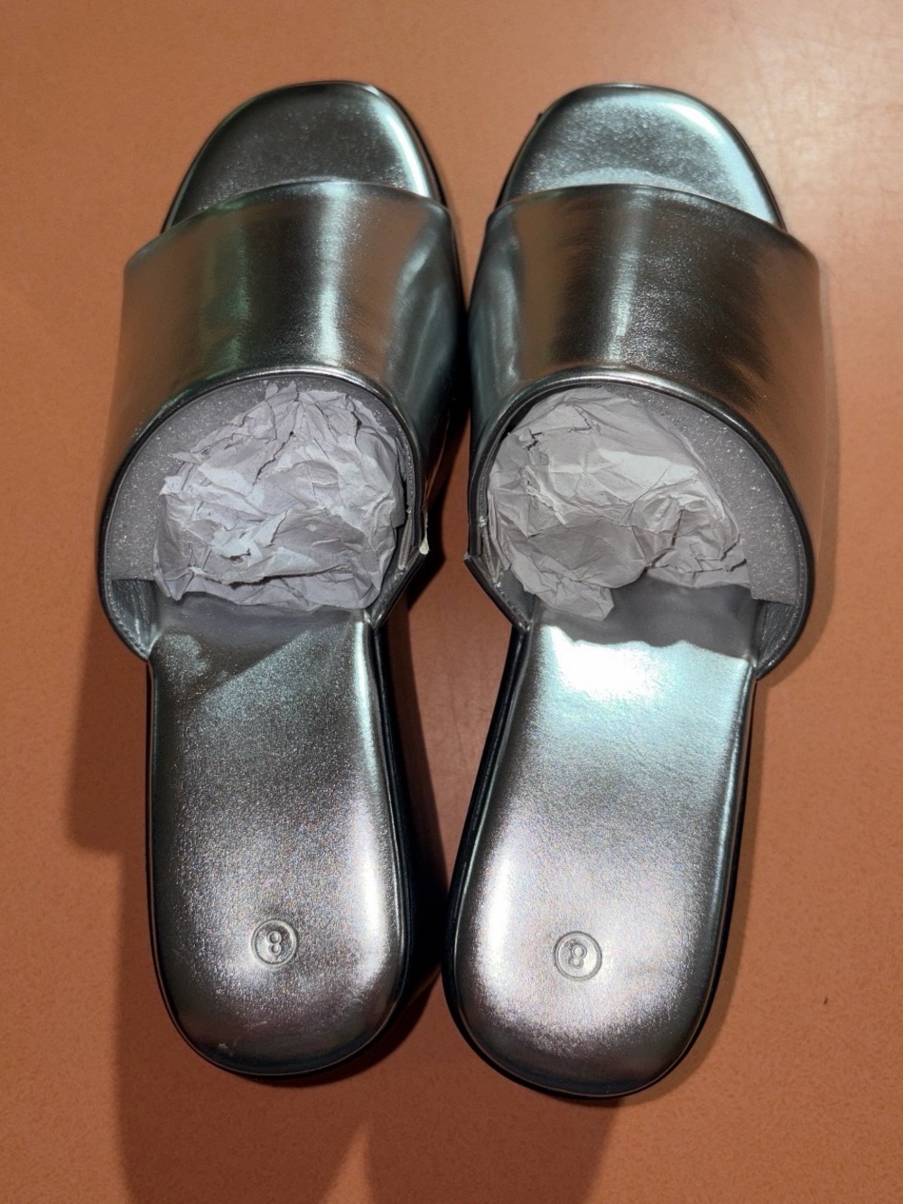 Metallic Silver Slide Sandals - Women's Casual Slip-On